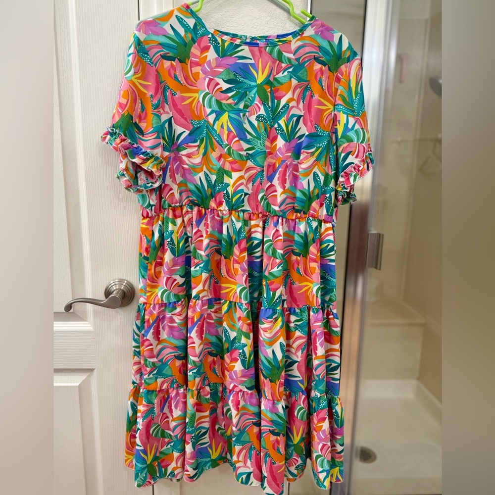 SHEIN Colorful Tropical Print Midi Dress
